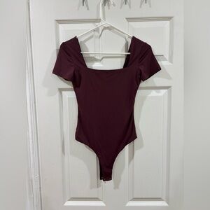 Klassy Network Square Neck Maroon Bodysuit